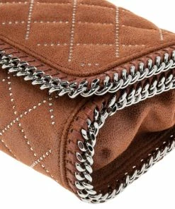Best Sale 👍 Stella McCartney Brown Quilted Faux Suede Studded Falabella Flap Shoulder Bag For 👩 Women 😀 -Stella McCartney Shop luxury women stella mccartney new handbags p561684 006