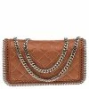 Best Sale 👍 Stella McCartney Brown Quilted Faux Suede Studded Falabella Flap Shoulder Bag For 👩 Women 😀