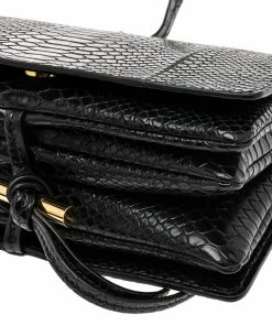 Coupon 🛒 Stella McCartney Black Python Faux Leather Small Flo Shoulder Bag For 👩 Women 👏 -Stella McCartney Shop luxury women stella mccartney new handbags p561721 008