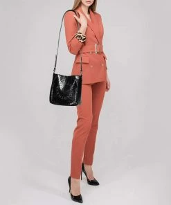 Cheap 🌟 Stella McCartney Black Crocodile Embossed Faux Leather Logo Shoulder Bag For 👩 Women ✨ -Stella McCartney Shop luxury women stella mccartney new handbags p586815 001