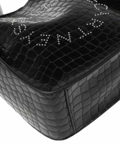 Cheap 🌟 Stella McCartney Black Crocodile Embossed Faux Leather Logo Shoulder Bag For 👩 Women ✨ -Stella McCartney Shop luxury women stella mccartney new handbags p586815 004