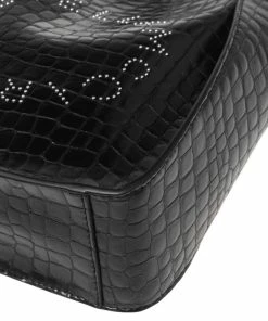 Cheap 🌟 Stella McCartney Black Crocodile Embossed Faux Leather Logo Shoulder Bag For 👩 Women ✨ -Stella McCartney Shop luxury women stella mccartney new handbags p586815 005