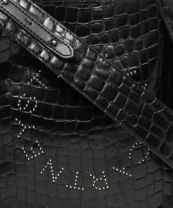 Cheap 🌟 Stella McCartney Black Crocodile Embossed Faux Leather Logo Shoulder Bag For 👩 Women ✨ -Stella McCartney Shop luxury women stella mccartney new handbags p586815 006