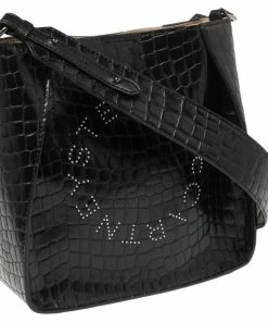 Cheap 🌟 Stella McCartney Black Crocodile Embossed Faux Leather Logo Shoulder Bag For 👩 Women ✨ -Stella McCartney Shop luxury women stella mccartney new handbags p586815 008