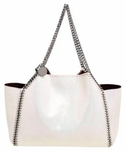 Outlet ⌛ Stella McCartney White Iridescent Faux-Leather Reversible Tote For 👩 Women 👍