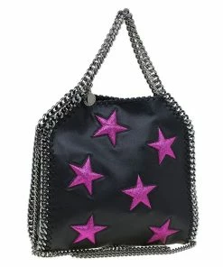 Wholesale 🌟 Stella McCartney Black Faux Leather Mini Star Embossed Falabella Tote For 👩 Women 🤩 -Stella McCartney Shop luxury women stella mccartney new handbags p87185 003