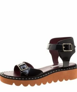 Cheap 🔥 Stella McCartney Black Faux Leather Odette Studded Flat 🩴 Sandals Size 41 For 👩 Women 👍