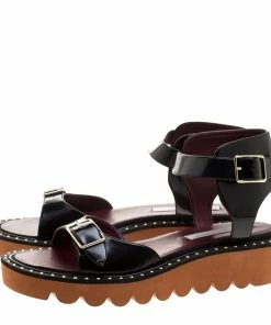 Cheap 🔥 Stella McCartney Black Faux Leather Odette Studded Flat 🩴 Sandals Size 41 For 👩 Women 👍 -Stella McCartney Shop luxury women stella mccartney new shoes p130831 003