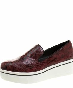 Discount 🎁 Stella McCartney Burgundy Faux Python Creeper Platform Loafers Size 41 For 👩 Women 😉