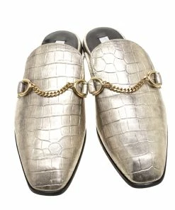 Best Sale 🎁 Stella McCartney Metallic Faux Croc Effect Leather Slip On Loafers Size 37.5 For 👩 Women 😀 -Stella McCartney Shop luxury women stella mccartney new shoes p131574 003