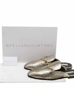 Best Sale 🎁 Stella McCartney Metallic Faux Croc Effect Leather Slip On Loafers Size 37.5 For 👩 Women 😀 -Stella McCartney Shop luxury women stella mccartney new shoes p131574 008