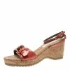 Best reviews of 💯 Stella McCartney Imperial Red Faux Patent Leather Linda Cork Wedge 🩴 Sandals Size 41 For 👩 Women 🤩