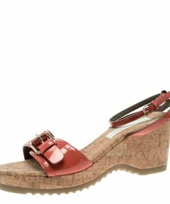 Best reviews of 💯 Stella McCartney Imperial Red Faux Patent Leather Linda Cork Wedge 🩴 Sandals Size 41 For 👩 Women 🤩