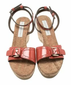 Best reviews of 💯 Stella McCartney Imperial Red Faux Patent Leather Linda Cork Wedge 🩴 Sandals Size 41 For 👩 Women 🤩 -Stella McCartney Shop luxury women stella mccartney new shoes p133439 0003