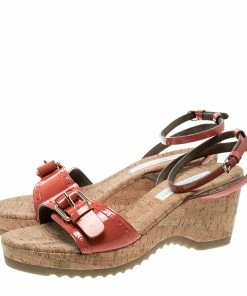 Best reviews of 💯 Stella McCartney Imperial Red Faux Patent Leather Linda Cork Wedge 🩴 Sandals Size 41 For 👩 Women 🤩 -Stella McCartney Shop luxury women stella mccartney new shoes p133439 0004
