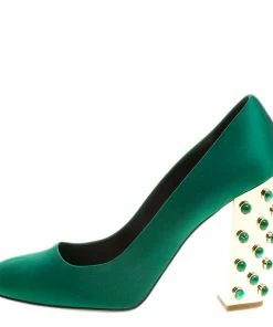 Discount 😍 Stella McCartney Green Satin Cabochon Stone Embellished Pumps Size 40 For 👩 Women ✔️ -Stella McCartney Shop luxury women stella mccartney new shoes p135125 0002