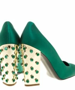 Discount 😍 Stella McCartney Green Satin Cabochon Stone Embellished Pumps Size 40 For 👩 Women ✔️ -Stella McCartney Shop luxury women stella mccartney new shoes p135125 0005