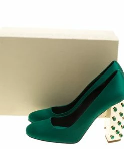 Discount 😍 Stella McCartney Green Satin Cabochon Stone Embellished Pumps Size 40 For 👩 Women ✔️ -Stella McCartney Shop luxury women stella mccartney new shoes p135125 0008
