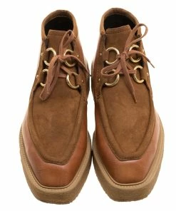 Outlet ⌛ Stella McCartney Brown Faux Suede And Leather High Clipper Platform Ankle 🥾 Boots Size 37 For 👩 Women 👍 -Stella McCartney Shop luxury women stella mccartney new shoes p135758 0003