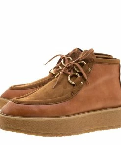 Outlet ⌛ Stella McCartney Brown Faux Suede And Leather High Clipper Platform Ankle 🥾 Boots Size 37 For 👩 Women 👍 -Stella McCartney Shop luxury women stella mccartney new shoes p135758 0004