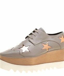 Promo ⭐ Stella McCartney Beige Faux Leather Elyse Star Platform Lace Up Derby Size 40.5 For 👩 Women 😉