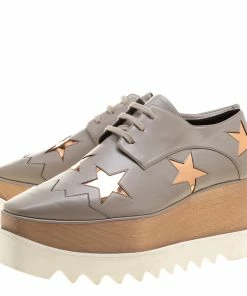 Promo ⭐ Stella McCartney Beige Faux Leather Elyse Star Platform Lace Up Derby Size 40.5 For 👩 Women 😉 -Stella McCartney Shop luxury women stella mccartney new shoes p139431 0004
