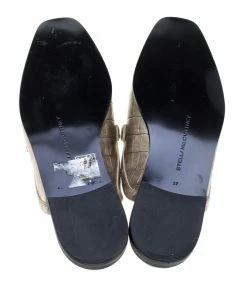 Best Sale 🧨 Stella McCartney Metallic Gold Faux Croc Embossed Leather Chain Trim Flat Slides Size 37 For 👩 Women 👏 -Stella McCartney Shop luxury women stella mccartney new shoes p144114 0006