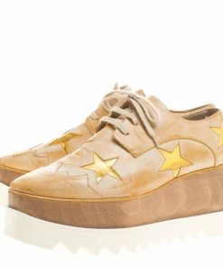 Coupon 🧨 Stella McCartney Beige Brushed Faux Leather Elyse Star Platform Lace Up Derby Size 39.5 For 👩 Women 👍 -Stella McCartney Shop luxury women stella mccartney new shoes p146314 0004