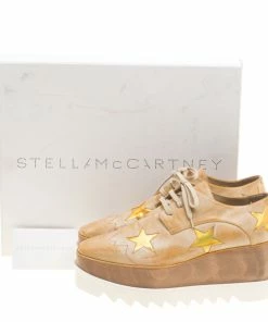 Coupon 🧨 Stella McCartney Beige Brushed Faux Leather Elyse Star Platform Lace Up Derby Size 39.5 For 👩 Women 👍 -Stella McCartney Shop luxury women stella mccartney new shoes p146314 0008