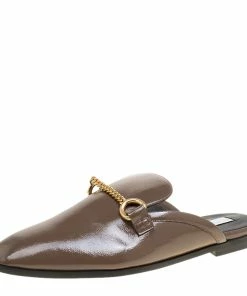 Best Sale 😀 Stella McCartney Brown Faux Patent Leather Slip On Loafers Size 35.5 For 👩 Women ✨