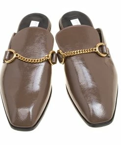 Best Sale 😀 Stella McCartney Brown Faux Patent Leather Slip On Loafers Size 35.5 For 👩 Women ✨ -Stella McCartney Shop luxury women stella mccartney new shoes p152654 0003