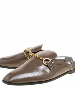 Best Sale 😀 Stella McCartney Brown Faux Patent Leather Slip On Loafers Size 35.5 For 👩 Women ✨ -Stella McCartney Shop luxury women stella mccartney new shoes p152654 0004