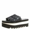 Outlet 🛒 Stella McCartney Black Faux Leather Floral Eyelet Embroidered Platform Slides Size 38 For 👩 Women 🤩 -Stella McCartney Shop luxury women stella mccartney new shoes p154587 0001