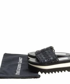 Outlet 🛒 Stella McCartney Black Faux Leather Floral Eyelet Embroidered Platform Slides Size 38 For 👩 Women 🤩 -Stella McCartney Shop luxury women stella mccartney new shoes p154587 0008