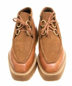 Hot Sale 👍 Stella McCartney Brown Faux Suede And Leather High Clipper Platform Ankle 🥾 Boots Size 39.5 For 👩 Women 🔔 -Stella McCartney Shop luxury women stella mccartney new shoes p155332 0003