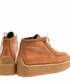 Hot Sale 👍 Stella McCartney Brown Faux Suede And Leather High Clipper Platform Ankle 🥾 Boots Size 39.5 For 👩 Women 🔔 -Stella McCartney Shop luxury women stella mccartney new shoes p155332 0005