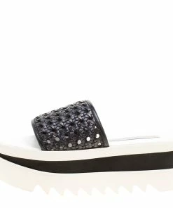 Promo 🌟 Stella McCartney Black Woven Faux Leather Wicker Platform Slides Size 38 For 👩 Women 🎉 -Stella McCartney Shop luxury women stella mccartney new shoes p155334 0002