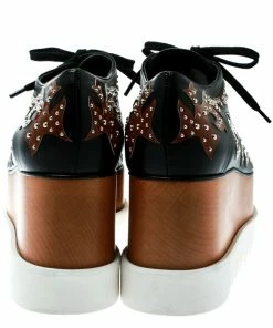 Cheapest 😍 Stella McCartney Black/Brown Studded Appliquéd Faux Leather Platform Lace Up Derby Size 39.5 For 👩 Women 🌟 -Stella McCartney Shop luxury women stella mccartney new shoes p179930 005