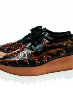 Cheapest 😍 Stella McCartney Black/Brown Studded Appliquéd Faux Leather Platform Lace Up Derby Size 39.5 For 👩 Women 🌟 -Stella McCartney Shop luxury women stella mccartney new shoes p179930 007