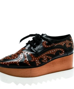 Cheapest 😍 Stella McCartney Black/Brown Studded Appliquéd Faux Leather Platform Lace Up Derby Size 39.5 For 👩 Women 🌟