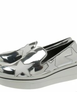Outlet 😀 Stella McCartney Metallic Silver Faux Leather Binx Star Platform Slip On 👟 Sneakers Size 40 For 👩 Women ⌛ -Stella McCartney Shop luxury women stella mccartney new shoes p183928 002