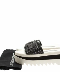 Best Pirce 😍 Stella McCartney Black Faux Woven Leather Wicker Platform Slides Size 36 For 👩 Women 🌟 -Stella McCartney Shop luxury women stella mccartney new shoes p183930 001