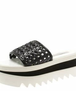 Best Pirce 😍 Stella McCartney Black Faux Woven Leather Wicker Platform Slides Size 36 For 👩 Women 🌟