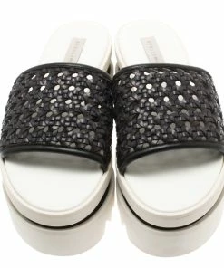 Best Pirce 😍 Stella McCartney Black Faux Woven Leather Wicker Platform Slides Size 36 For 👩 Women 🌟 -Stella McCartney Shop luxury women stella mccartney new shoes p183930 006