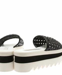 Best Pirce 😍 Stella McCartney Black Faux Woven Leather Wicker Platform Slides Size 36 For 👩 Women 🌟 -Stella McCartney Shop luxury women stella mccartney new shoes p183930 007