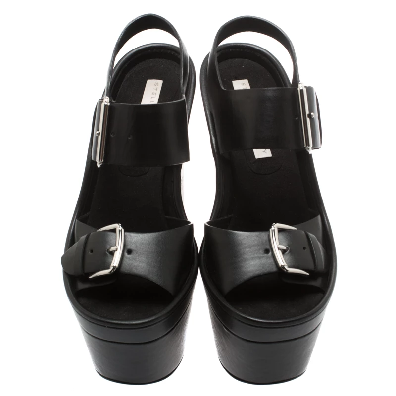Buy 👏 Stella McCartney Black Faux Leather Buckle Block Heel Platform 🩴 Sandals Size 37.5 For 👩 Women 🔔 5 Buy 👏 Stella McCartney Black Faux Leather Buckle Block Heel Platform 🩴 Sandals Size 37.5 For 👩 Women 🔔 - Image 3