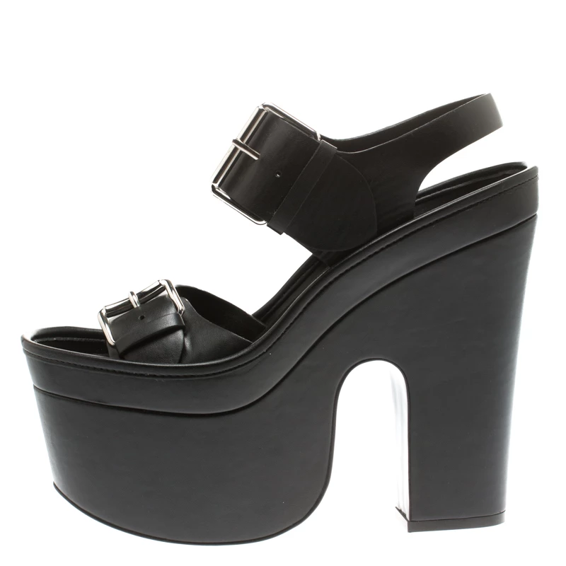 Buy 👏 Stella McCartney Black Faux Leather Buckle Block Heel Platform 🩴 Sandals Size 37.5 For 👩 Women 🔔 4 Buy 👏 Stella McCartney Black Faux Leather Buckle Block Heel Platform 🩴 Sandals Size 37.5 For 👩 Women 🔔 - Image 2