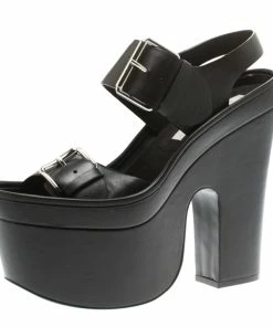 Buy 👏 Stella McCartney Black Faux Leather Buckle Block Heel Platform 🩴 Sandals Size 37.5 For 👩 Women 🔔