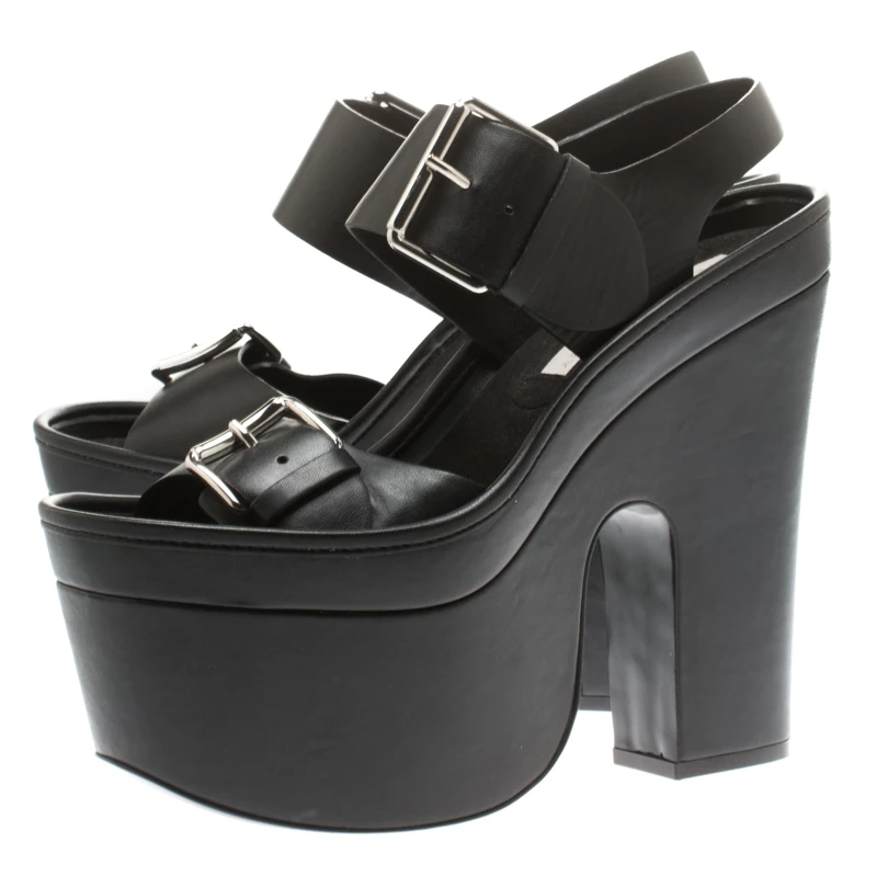 Buy 👏 Stella McCartney Black Faux Leather Buckle Block Heel Platform 🩴 Sandals Size 37.5 For 👩 Women 🔔 6 Buy 👏 Stella McCartney Black Faux Leather Buckle Block Heel Platform 🩴 Sandals Size 37.5 For 👩 Women 🔔 - Image 4