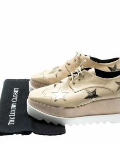 Best Pirce ❤️ Stella McCartney Beige Faux Leather Elyse Star Platform Lace Up Derby Size 40 For 👩 Women ✨ -Stella McCartney Shop luxury women stella mccartney new shoes p194310 008